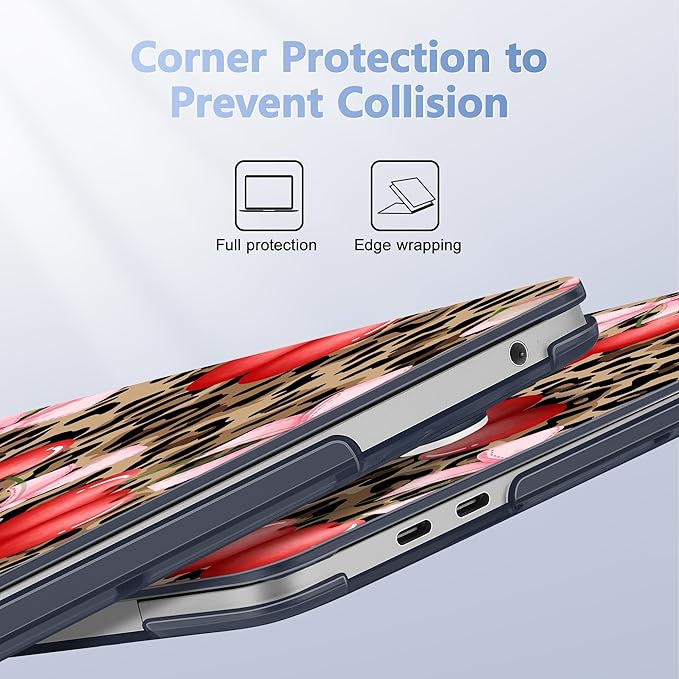 Lepeoac Case for MacBook Pro 13 inch Case M2 2022-2016 A2338 M1 A2251 A2289 A2159 A1989 A1708 A1706, Plastic Hard Shell + Keyboard Cover + Dust Plug, Leopard Cherry