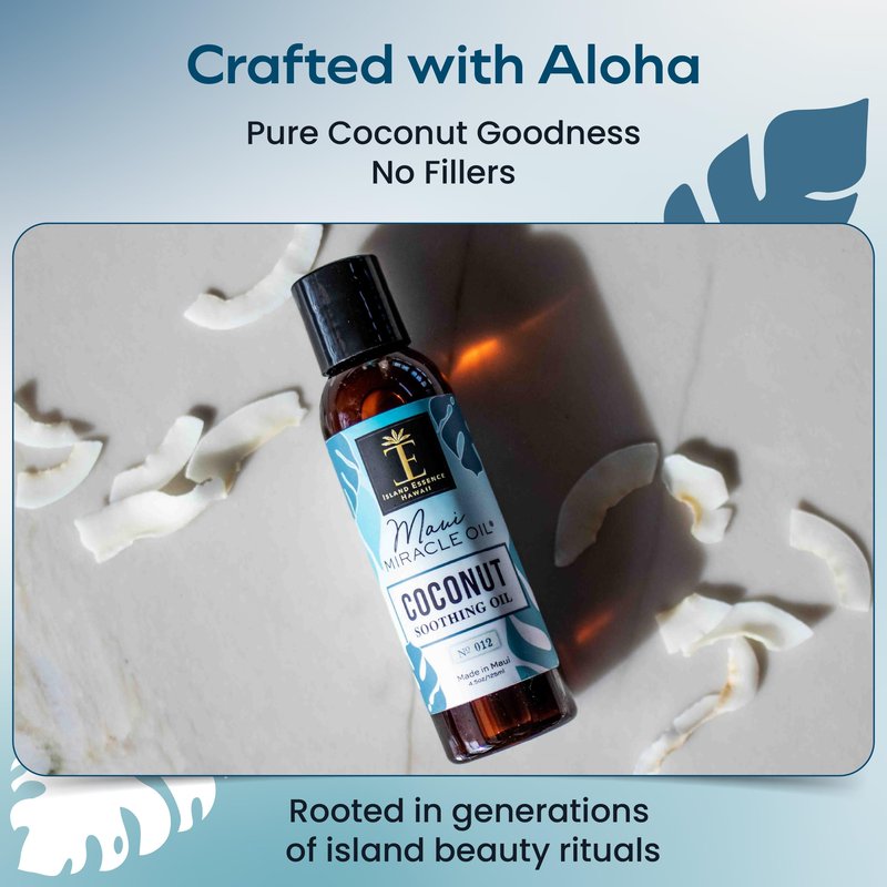 Island Essence Coconut Soothing Oil – Hawaiian Body Oil with Organic Coconut Oil, Kukui & Macadamia Nut – Lightweight Massage Oil for Skin, Hair & Nails – Made in Maui – 4.5 oz