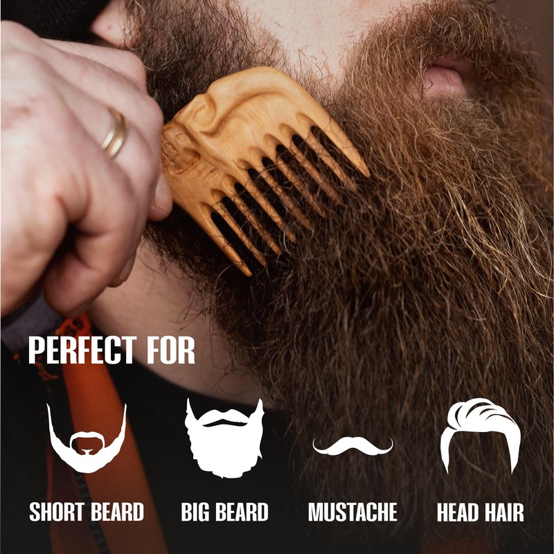 Handmade Wooden Beard Comb for Men Eco-Friendly Natural Wood Anti-Static Beard Grooming Tool Perfect for Styling Detangling & Shaping Gentle on Beard & Skin Sustainable Gift Idea (Pear Skull)