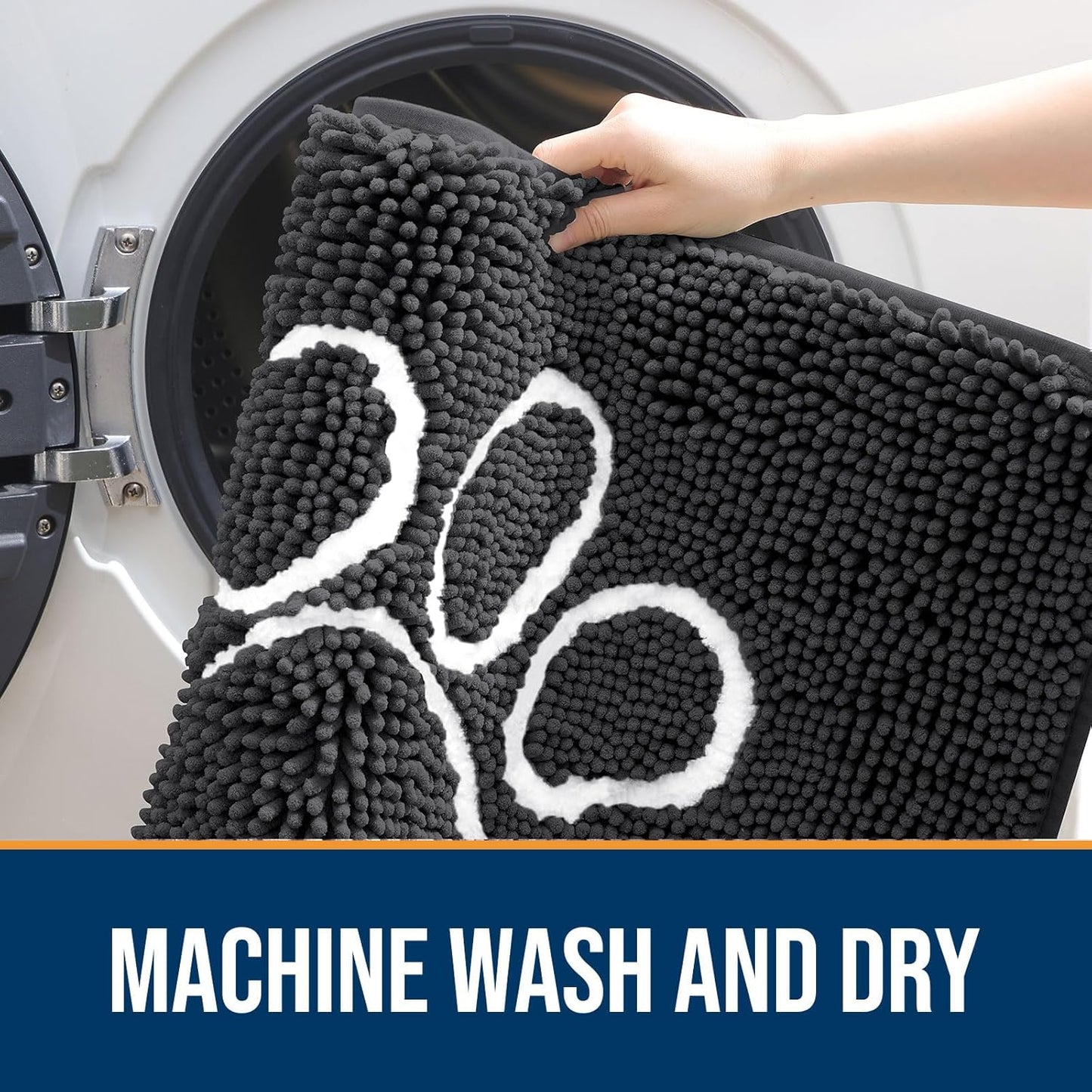 OLANLY Dog Door Mat - Absorbent Non-Slip Mud Mat for Paws | 47x20 Dark Grey Chenille Design