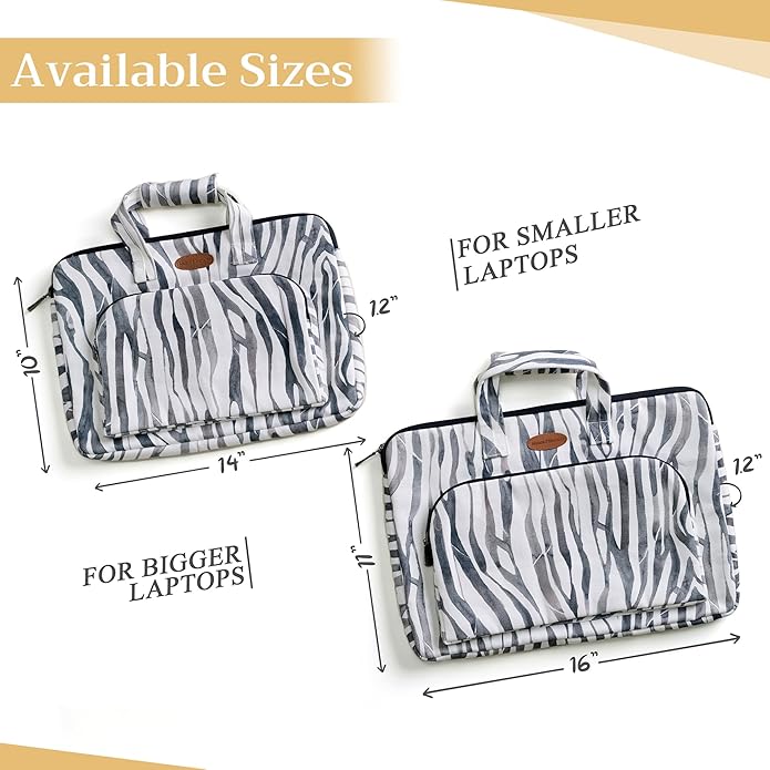 Maison d'Hermine Laptop Bag with Pocket Upto 15.5 inch Stain and Water Repellent Cotton Canvas Spring Summer (Zebra)