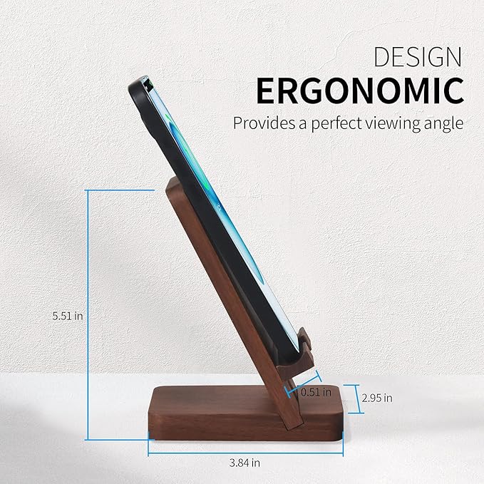 Plehood Wood Phone Stand, Desktop Wooden Phone Holder, Portable Office Phone Stand for Desk, Wood ipad Stand, Compatible with iPhone & All Cell Phones (Walnut)