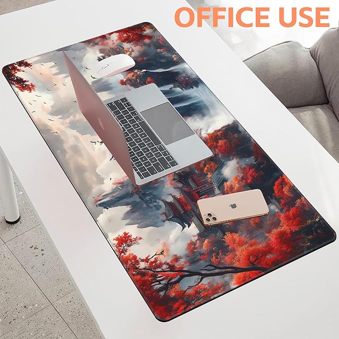 NIYLYNSYN Mouse Pad Large Chinese-Style Landscape Painting Non-Slip Gaming Desk Mat with Stitched Edge Laptop Keyboard Desk Pad for Work Home Gaming (35.4 x 15.7 Inches)