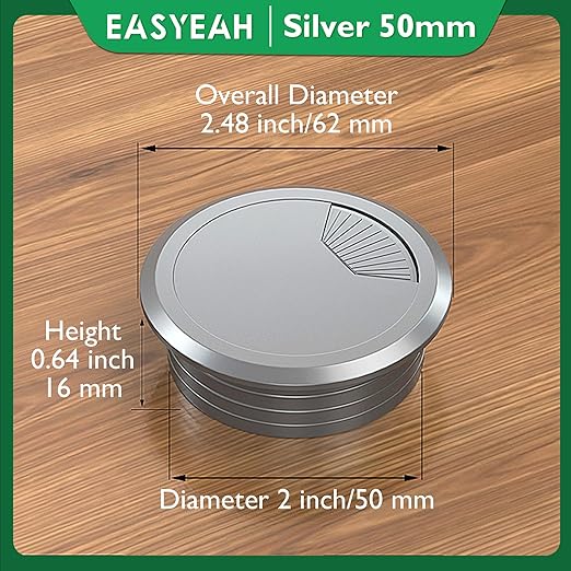 EASYEAH 5 Pcs Desk Grommet 2" / 50 mm, Desk Cord Hole Cover, Cable Grommet ABS Plastic, Desk Hole Grommet for Home & Office Pc, Detachable Adjustable Cable Cord Organizer-Silvery