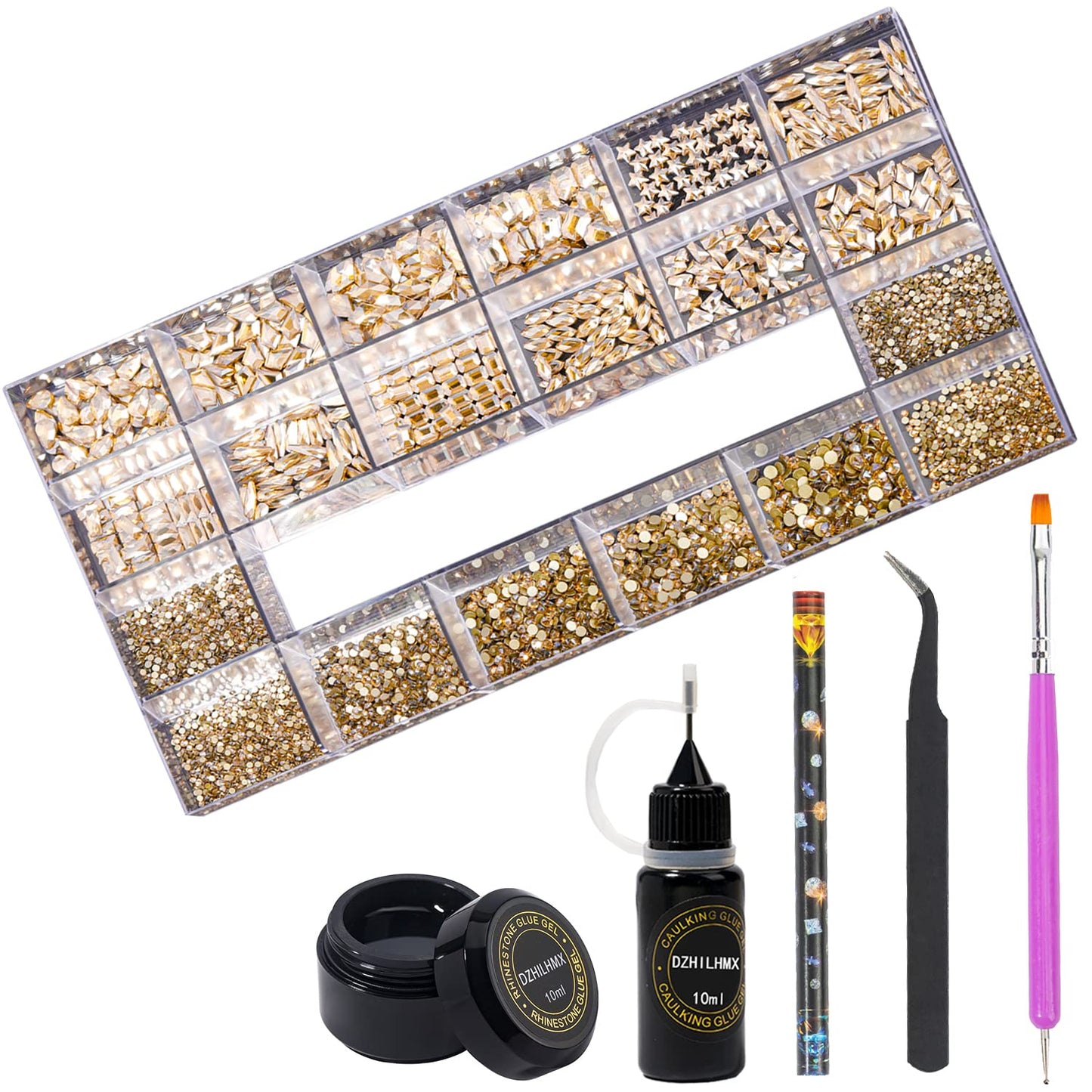 DZHILHMX Nail Rhinestones - 4300pcs Light Pink, Multiple Shape Gems, Flat Back Rhinestones, with Kit and Glue Gel, for Nail Art