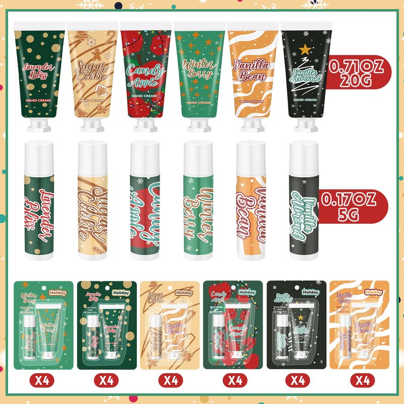 Loopeer 72pcs/36sets Christmas Hand Cream and Lip Balm Gift Set Christmas Stocking Stuffer for Women Travel Hand Lotions Moisturizing Lipstick for Dry Cracked Xmas Party Favor Bulk Gift Coworker Adult