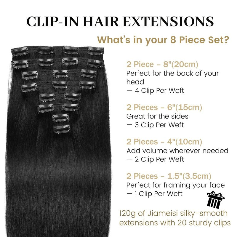 Jiameisi Clip in Hair Extensions Real Human Hair, 14inch Remy Human Hair Extensions Double Weft 70g 7pcs, Natural Straight Hair Clip ins for Women, Ideal for Daily, Party, Wedding Looks #1 Jet Black
