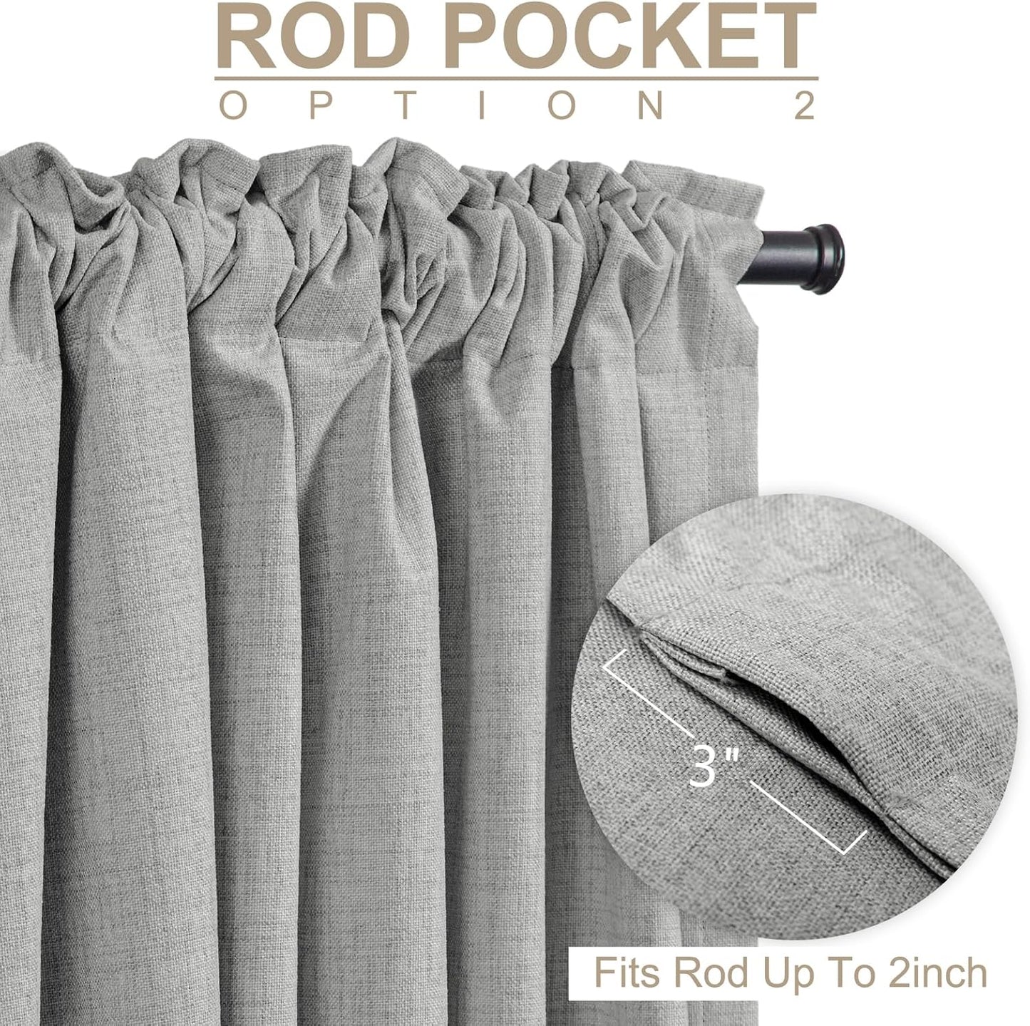Skiennix 100% Blackout Linen Curtains - Thermal Insulated Drapes for Bedroom | 50" W x 84" L, Ash Grey