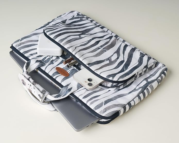 Maison d'Hermine Laptop Bag with Pocket Upto 13.5 inch Stain and Water Repellent Cotton Canvas Spring Summer (Zebra)