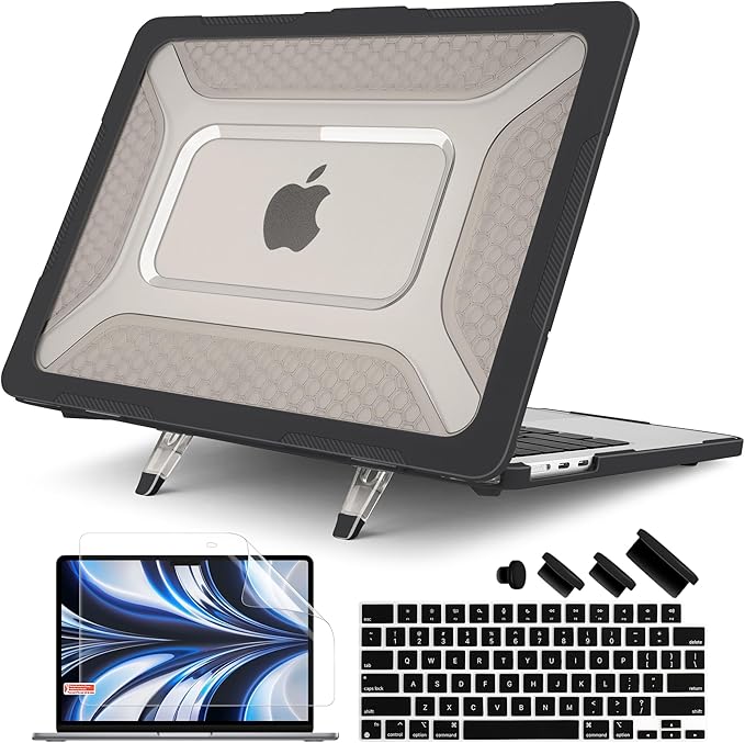 Batianda Extreme Heavy Duty Case for New MacBook Air 13.6 inch 2026 M5 2025 M4 2024 M3 2022 Release - Anti-Slip Rubberized Stand (Holds 25lbs) Honeycomb Exoskeleton Max Cooling & Stability - Black