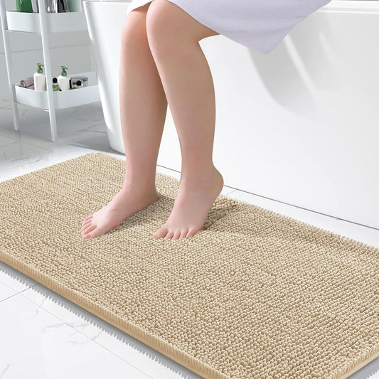 OLANLY Large Bath Rugs - Extra Soft Chenille, Quick Dry & Machine Washable | 50x30 Inches, Beige