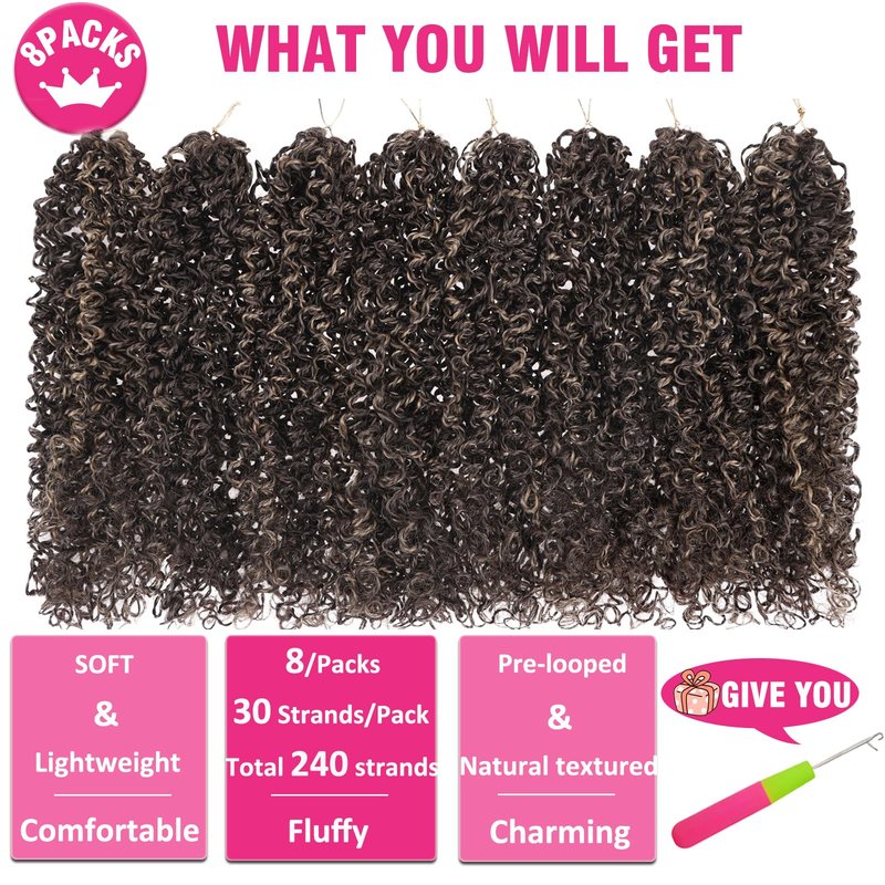 Unionbeauty 12 Inch Pre-twisted Yanky Twist Crochet Hair 8 Packs Pre-Looped Passion Twist Crochet Braids Hair with Curly Mix Brown and Blonde Micro Spring Twist Synthetic Crochet Hair Extensions 4/27#