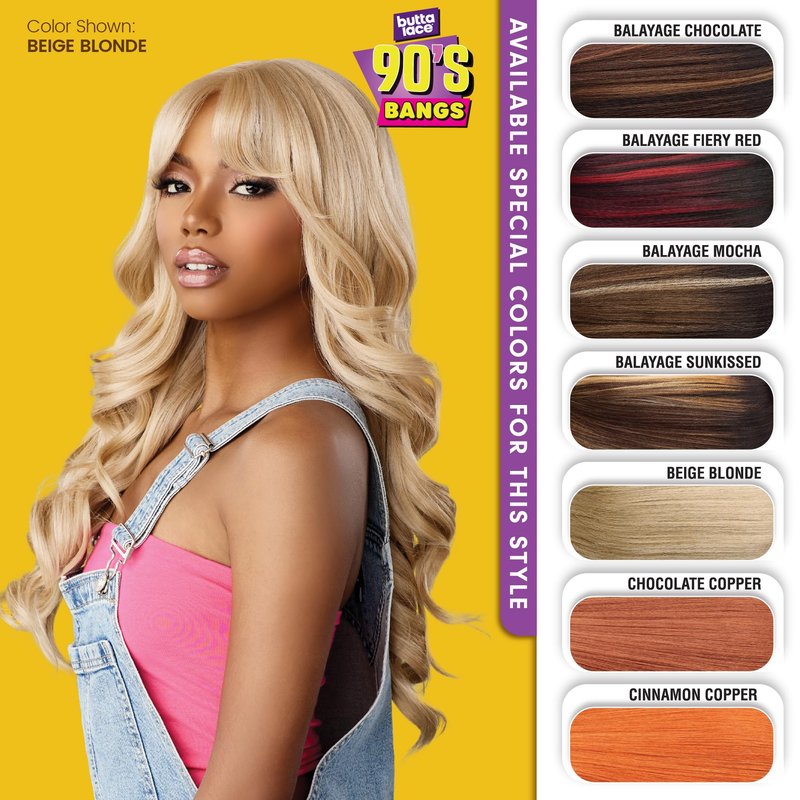 Sensationnel Butta Lace 90Sbangs Wigs - Unit 909 Glueless Wide Deep Part Synthetic Preplucked Hairline (BEIGEBLONDE)