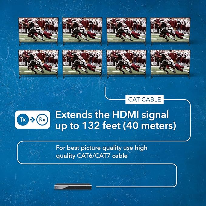 OREI HDMI Extender Splitter 1x8 – HDMI Over Ethernet Splitter up to 132ft at 4K@30Hz & 230ft at 1080p@60Hz with EDID, Loop Out, IR Control, Power Over Ethernet