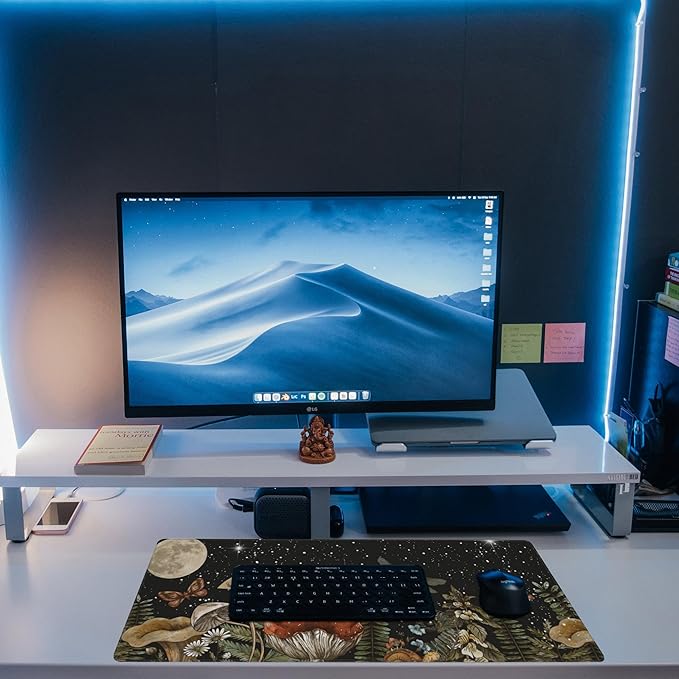 Eflxamz Large Gaming Mouse Pad for Desk,Cute Forest Mushroom Desk Mat,Starry Night Mushroom Desk Pad,Extended Big Computer Keyboard Mouse Pad with Non-Slip Base and Stitched Edge,31.5"x11.8"