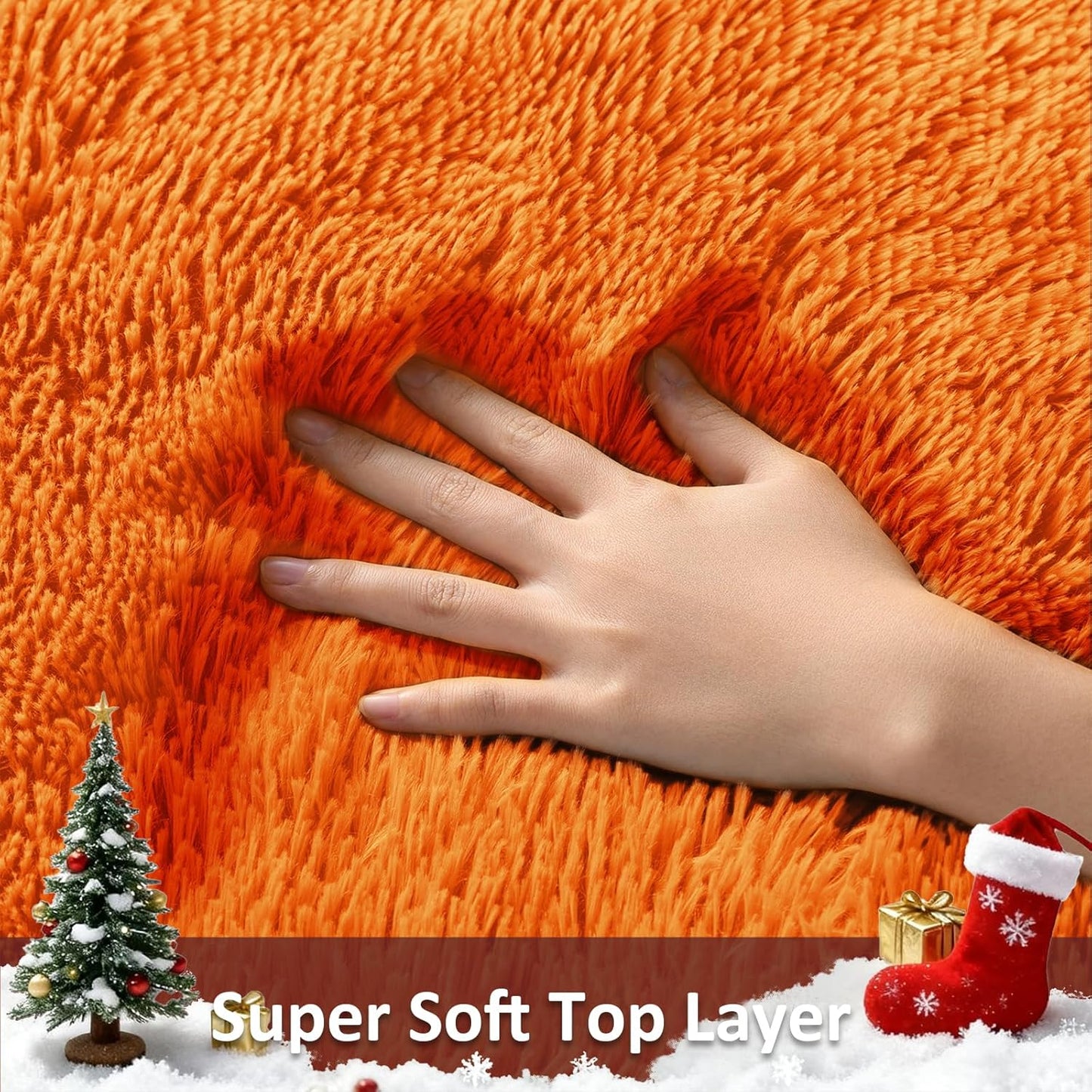 Ophanie Orange Fall Area Rug - Plush Soft Shaggy Carpet for Bedroom & Living Room | 4x6 Feet