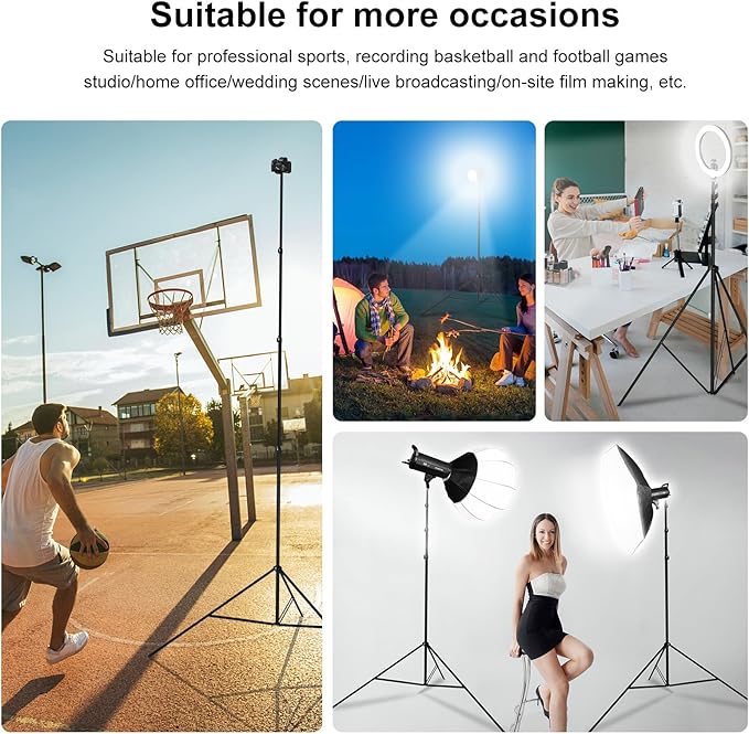 20FT Heavy Duty Tripod Stand with Rope, Spring-Assisted Telescoping Aluminum, 1/4" & 3/8" Screws, Portable for Sports & Outdoor Shooting