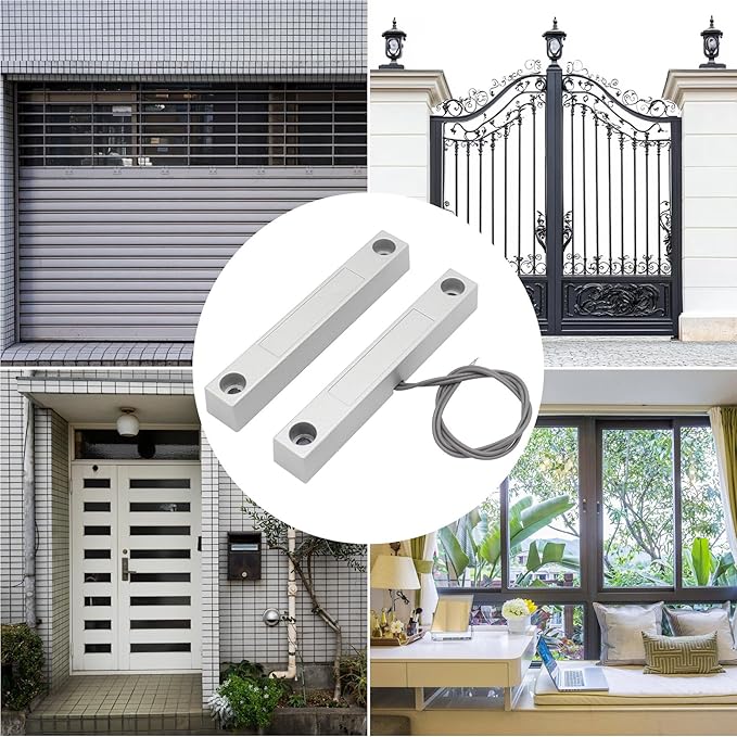 FOCMKEAS Magnetic Reed Switch Wired Surface Mount Normally Closed NC Contact Sensor Alarm Magnetic Door Switch with 2 Wires, Zinc Alloy Sliver, MC-58