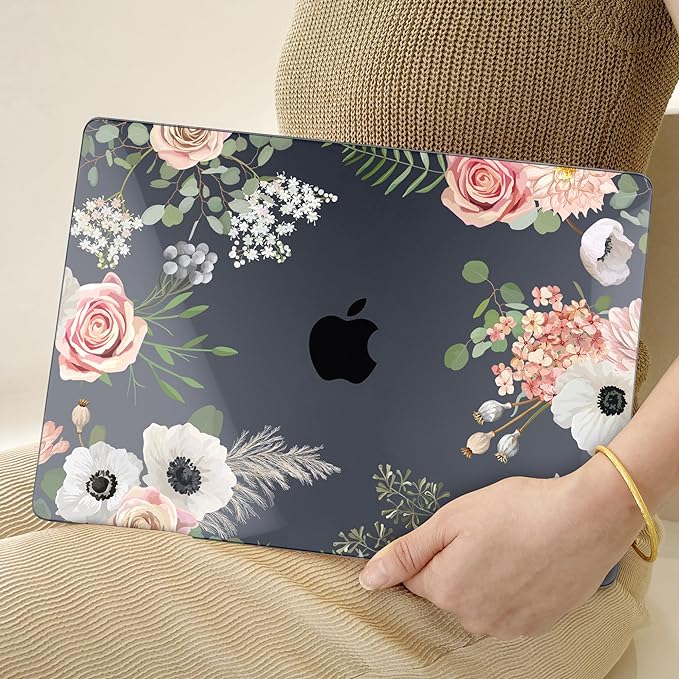 TWOLSKOO for MacBook Air 13 inch Case M5 2026 M4 2025 M3 M2 2024-2022 A3449 A3240 A3113 A2681, Plastic Hard Shell & Keyboard Cover & Type C for MacBook Air 13.6 inch Case, Rose Flower
