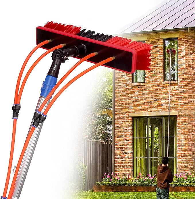 5m Telescopic Window Cleaner - Extendable Solar Panel Cleaning Brush with 50cm Water Hole Large Brush Head Easy Install Water Fed Pole for Efficient Outdoor Cleaning
