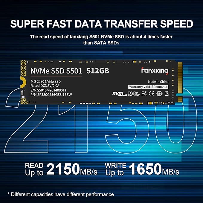 fanxiang S501 512GB NVMe SSD 3D NAND1.3 PCIe Gen3x4 M.2 2280 Internal Solid State Drive (Read/Write Speed up to 2,150/1,600 MB/s) Compatible with Laptop & PC Desktop