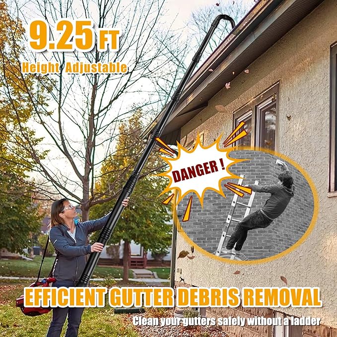 Zipcase Gutter Cleaning Kit - 9.25 ft Safe, with 360Â° Adjustable Nozzle, Ground-Level Leaf Blower Gutter Attachment Compatible with EGO 530CFM / 580CFM / 575CFM / 650CFM/ 615CFM/LBX6000 Leaf Blowers