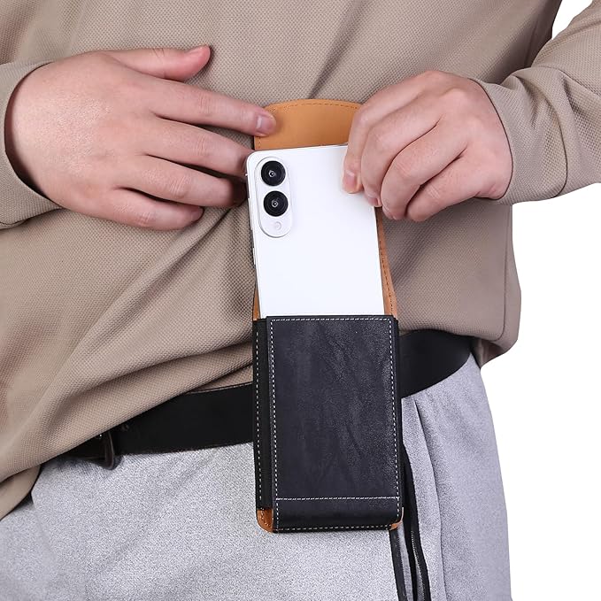 Bourisen Phone Holster Pouch Case Belt Clip Loops Card Slot for Man iPhone12 13 14 15 16 17,11 12 13 14 15 16 17pro,17Air/Samsung S25 S24 S23 S22 S21 S20/LG/Moto (Black&Yellow, L(6.1" x3.2''x0.8))
