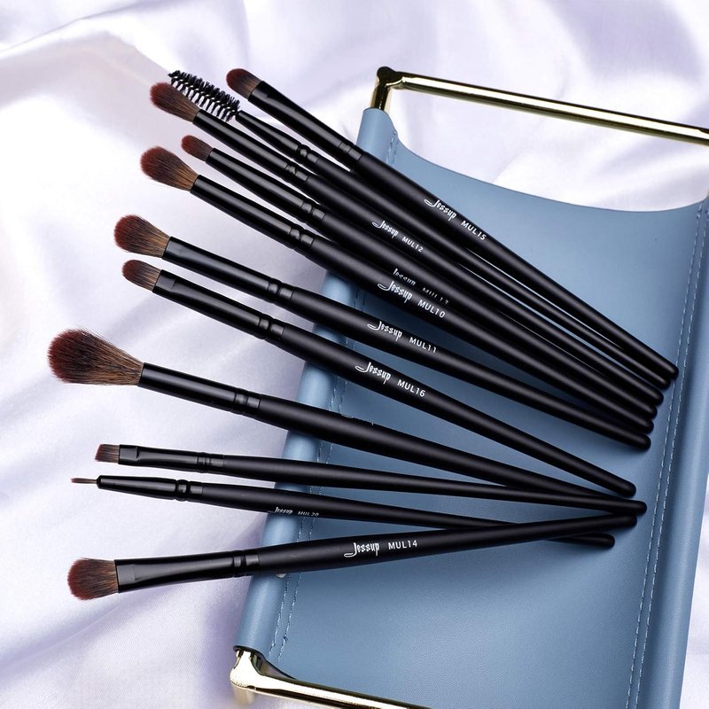 Jessup Eye Brushes Set - Vegan Makeup Brushes for Concealer, Eyeshadow & Eyeliner | 16-Piece Black Set