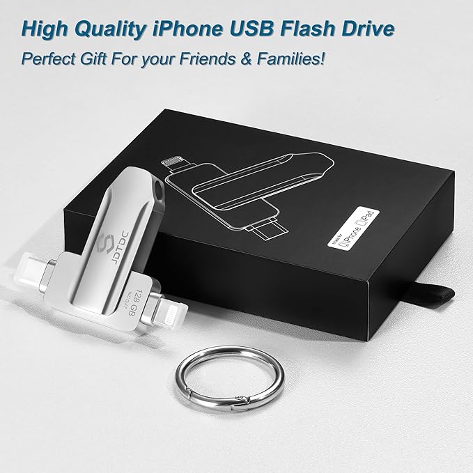 Genuine Apple MFi Certified 128GB Secure USB-C & Lightning Flash Drive Real Capacity, Encrypted Auto Backup Photo Stick for iPhone/iPad Memory Stick for High-Speed Photo, Video, File Backup & Transfer