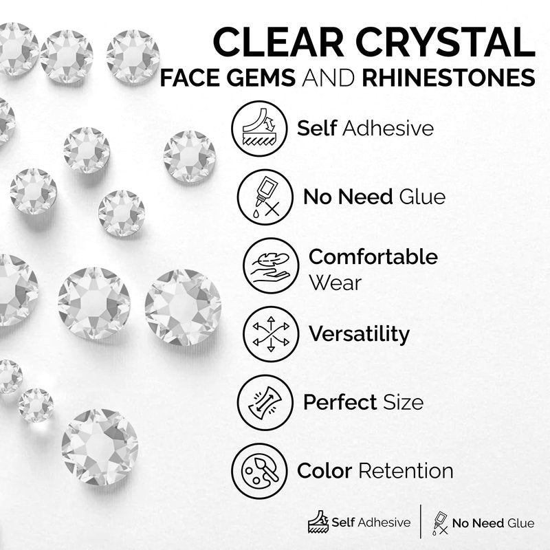 Face Gems – Face Jewels - Self-Adhesive Rhinestone Face Jewels for Makeup, Party & Rave Looks - Eye Gems, Face Glitter, Festival Face Gems, Glitter Tattoo, Self- Adhesive Festival Gems (Clear)