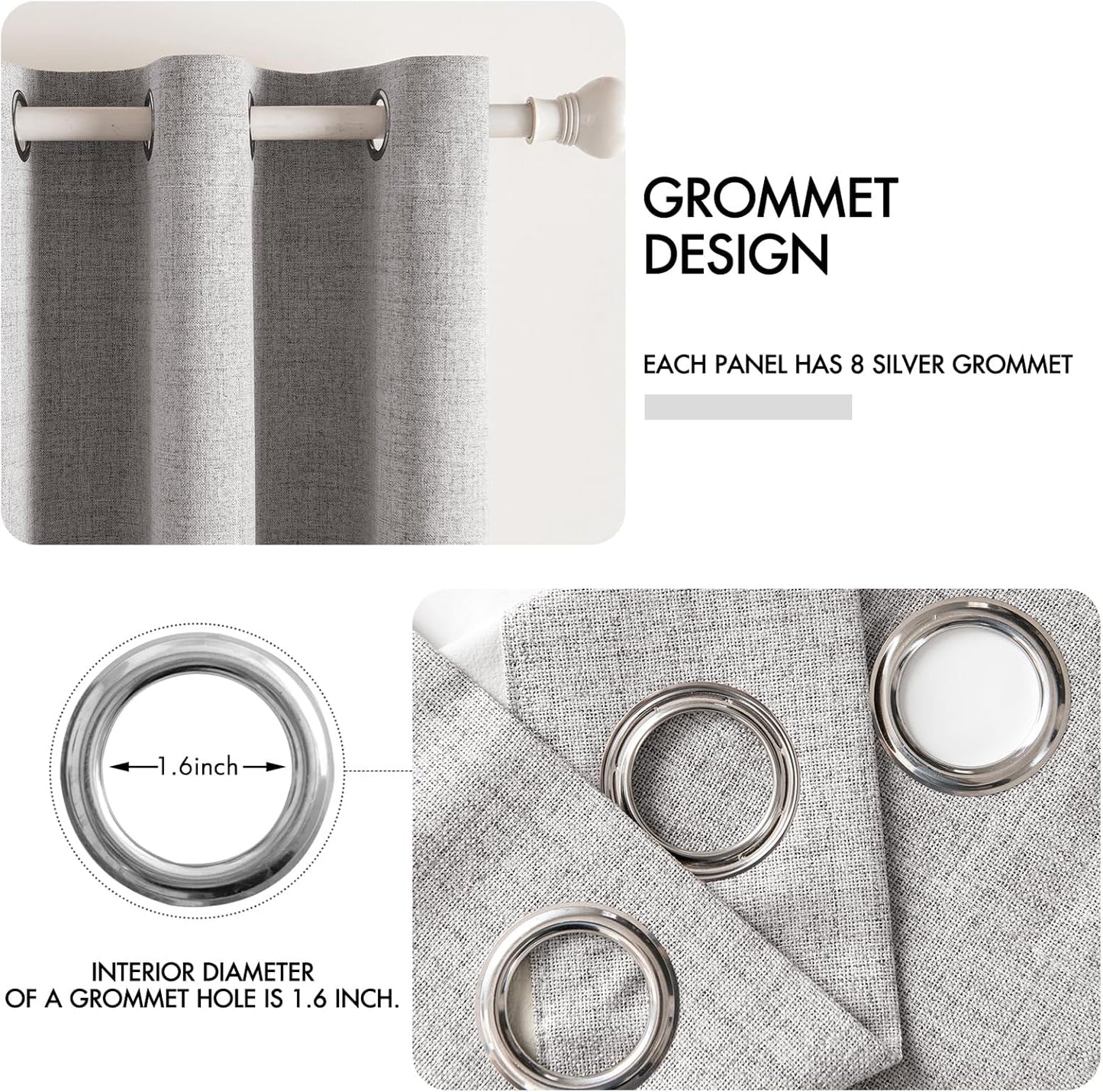 MIULEE 100% Blackout Linen Texture Curtains - Thermal Insulated Light Gray Drapes | 84 Inches, 2 Panels