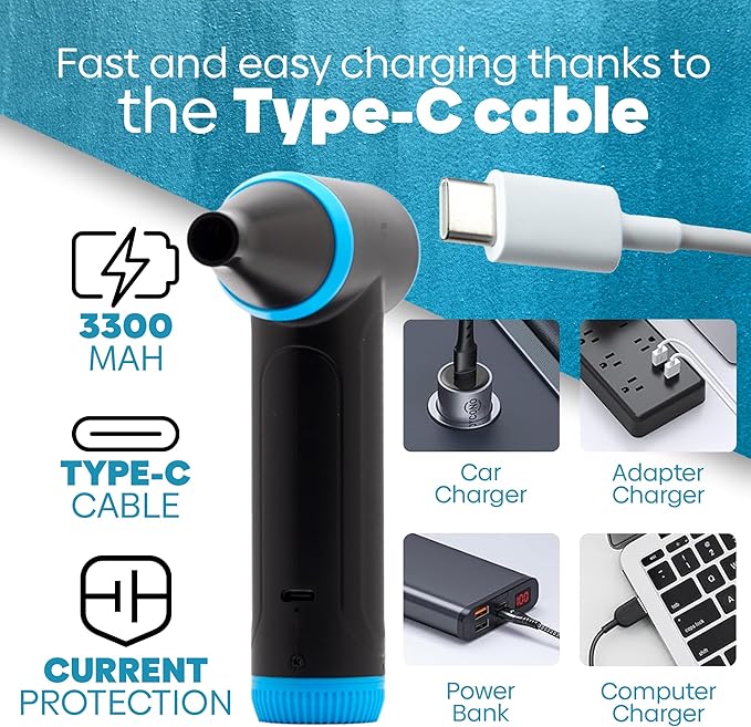 FABMA Compressed Air Duster 150000 RPM - Computer Keyboard Cleaner - Jet Dry Mini Air Blower Gun for Car Drying - Electric Canned Air Duster for Computers - Portable Car Dryer Air Blower Fan