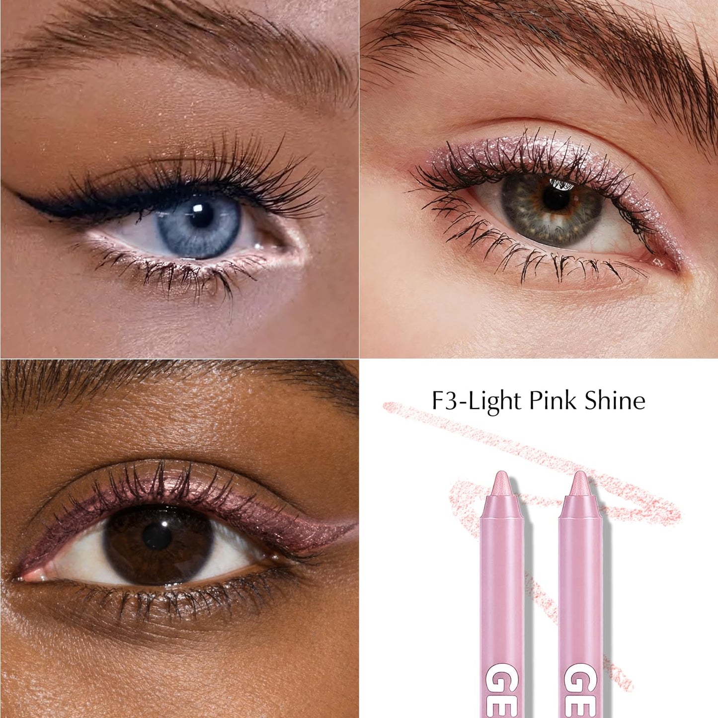Wugbc 2 PCS Light Pink Eyeliner Pencil Set, Shimmer Gel Waterline Eye Liner Brightener Pen, Multi-Use Creamy Glitter Metallic Eyeshadow High Pigmented Long-Lasting for Older Women with Sharpener