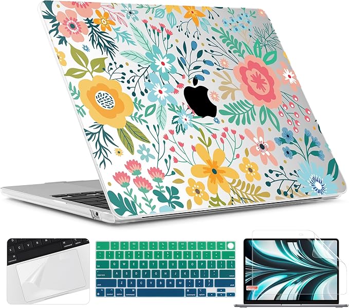 TWOLSKOO for MacBook Air 13 inch Case M5 2026 M4 2025 M3 M2 2024-2022 A3449 A3240 A3113 A2681, Plastic Hard Shell & Keyboard Cover & Screen Film for MacBook Air 13.6 inch Case, Abstract Flower