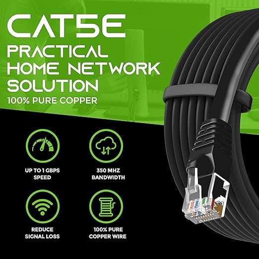 GEARIT 24-Pack, Cat5e Ethernet Patch Cable 1 Foot - Snagless RJ45 Computer LAN Network Cord, Black