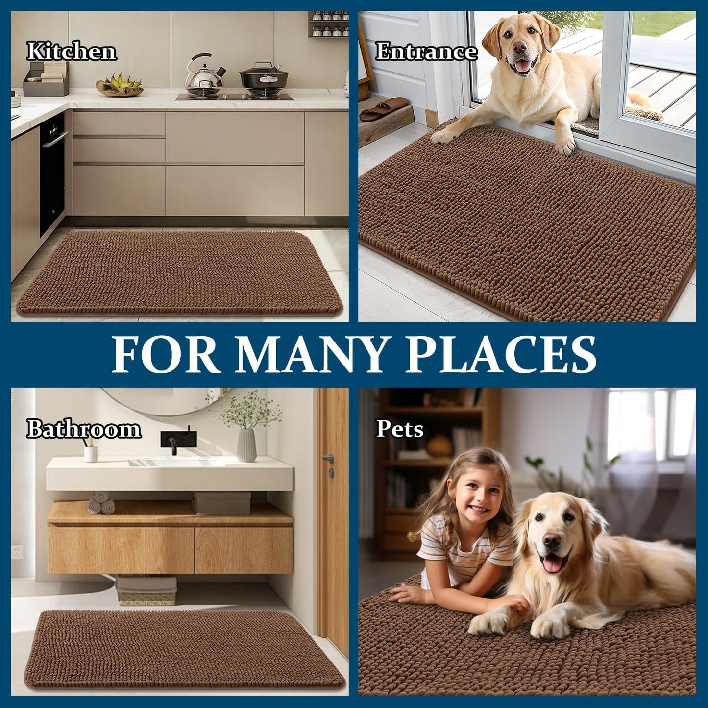 OLANLY Dog Door Mat - Absorbent Non-Slip Chenille Mat for Muddy Paws | 35x24 Mocha Indoor Carpet