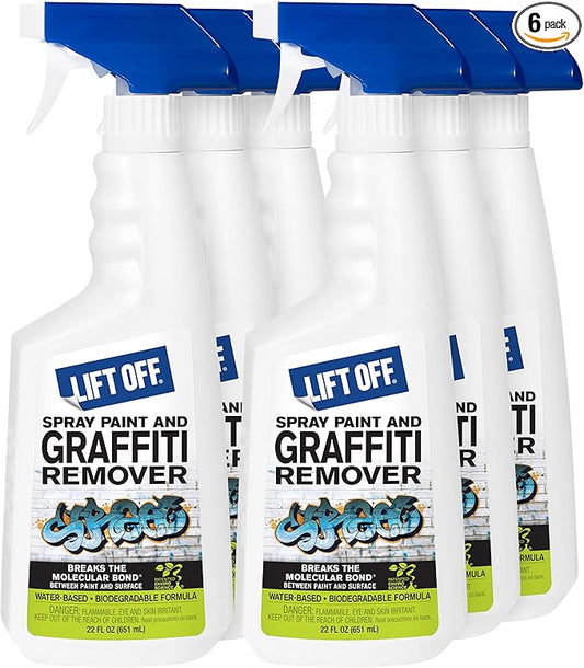 Motsenbocker's Lift Off 41101-6PK Spray Paint and Graffiti Remover – Removes Spray Paint, Acrylic, and Enamel – Safe for Wood, Metal, Concrete, Plastic – Water-Based Formula – 22 Fl Oz (Pack of 6)