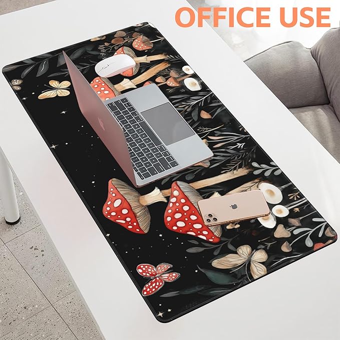 NIYLYNSYN Mouse Pad Large Magical Fantasy Mushroom Non-Slip Game Desk Mat with Stitched Edge Laptop Keyboard Desk Pad for Work Home Gaming (35.4 x 15.7 Inches)