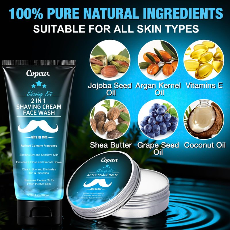 Shaving Kit for Men,Mens Shaving Kit w/Natural Cologne Shaving Cream,Balm,Bowl,Tumbler Cup,Mens Self Care & Grooming Valentines Fathers Day Birthday Gifts for Men Dad Him Boyfriend Christmas Gift Set