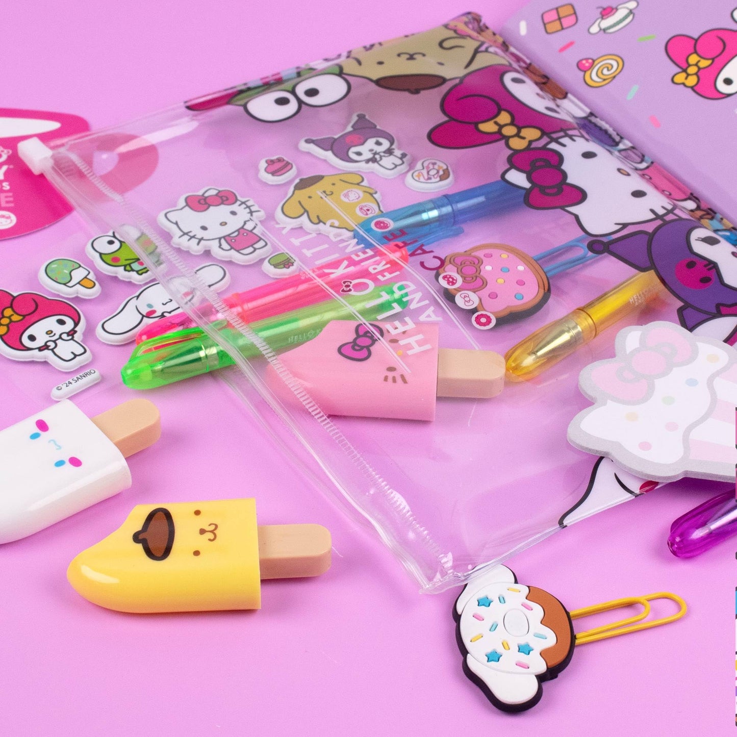 Horizon Group USA Hello Kitty & Friends Stationary Set, Cute School and Office Supplies, Sanrio Accessories, Kawaii Notebook, Squishy Stickers