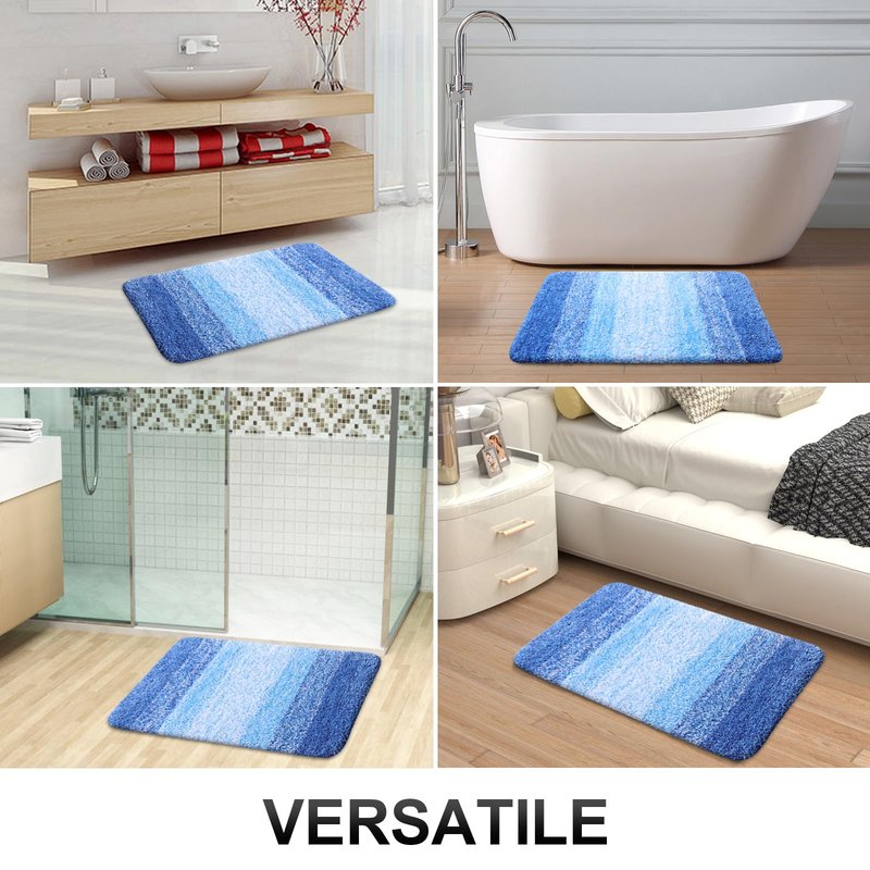 OLANLY Luxury Toilet Rugs U-Shaped 24x20, Extra Soft and Absorbent Microfiber Bathroom Rugs, Non-Slip Plush Shaggy Bath Mat, Machine Wash Dry, Contour Bathroom Mats for Toilet Base, Light Royal Blue