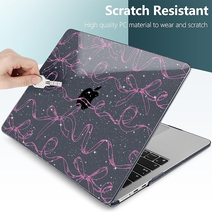 TWOLSKOO for MacBook Air 15 inch Case 2026 2025 2024 2023 Release M5 A3448 M4 A3241 M3 A3114 M2 A2941, Plastic Hard Shell & Screen Protector & Keyboard Cover & Type C Adapter, Sparkly Bows