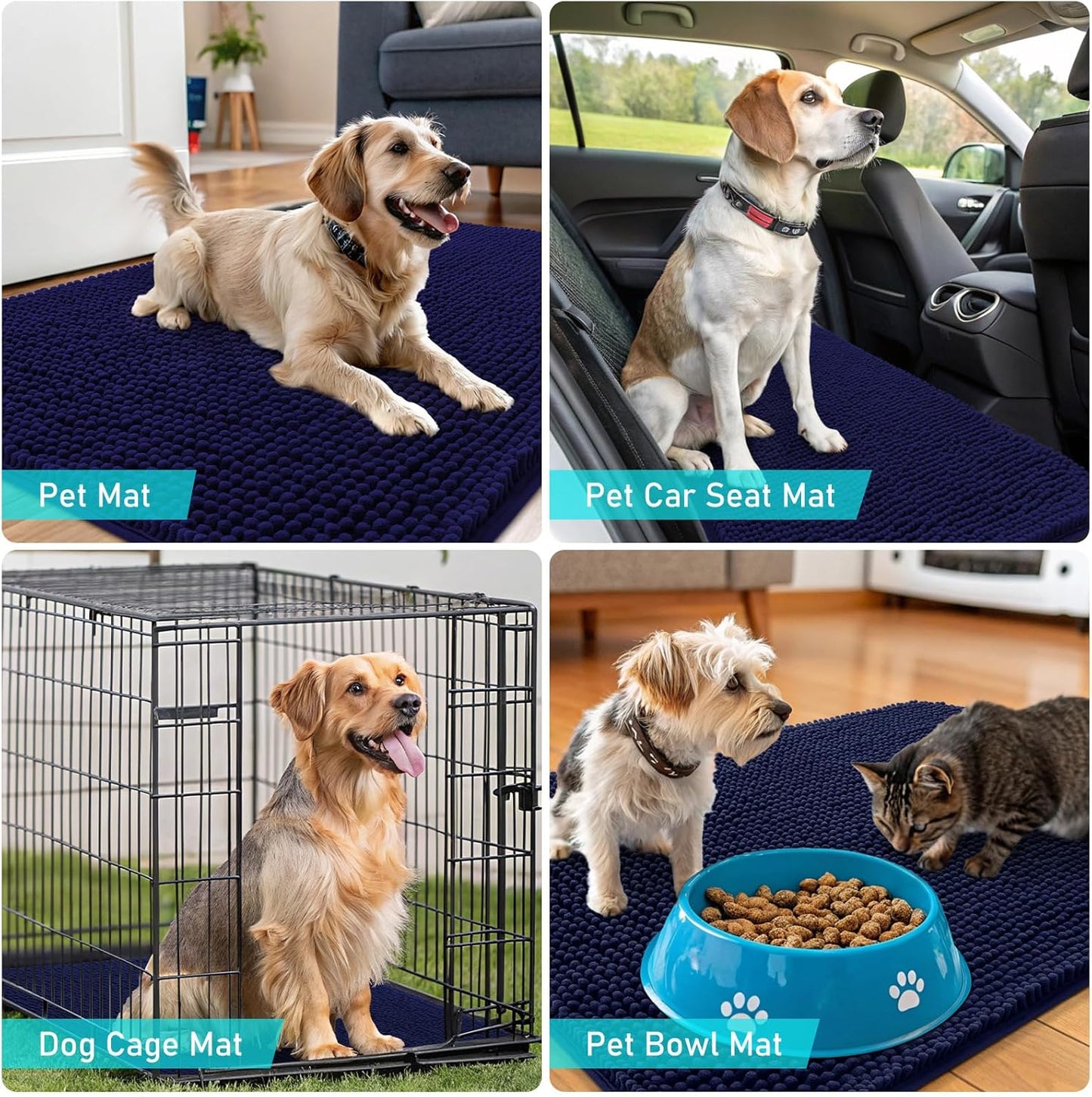 OLANLY Dog Door Mat - Absorbent Non-Slip Chenille Mat for Muddy Paws | 59x24 Inches, Navy Blue