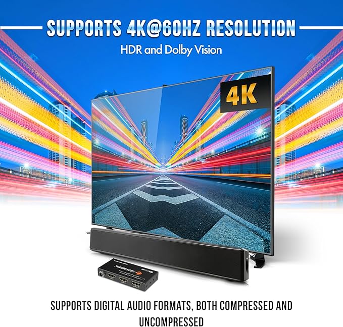 J-Tech Digital HDMI Splitter 1 in 2 Out 4K 60Hz 18Gbps – 1x2 HDMI 2.0 Hub for Multiple Monitors Duplicate/Mirror Screen, Premium Ultra HD [JTD4KSP0102]