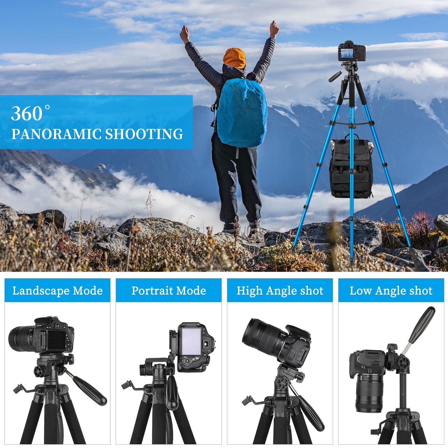 JOILCAN Tripod Camera Tripods, 74" Tripod for Camera Cell Phone Video Recording, Heavy Duty Tall Camera Tripod Stand, Professional Travel DSLR Tripods Compatible with Canon iPhone, Max Load 15 LB