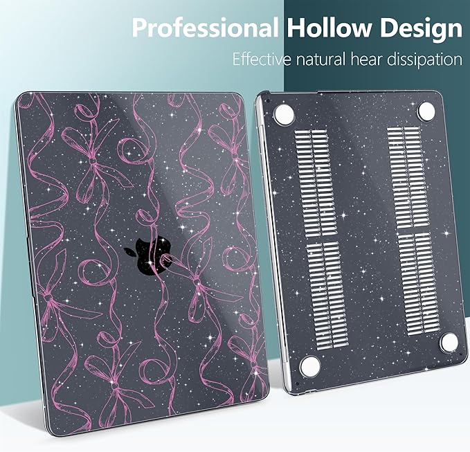 TWOLSKOO for MacBook Air 15 inch Case 2026 2025 2024 2023 Release M5 A3448 M4 A3241 M3 A3114 M2 A2941, Plastic Hard Shell & Screen Protector & Keyboard Cover & Type C Adapter, Sparkly Bows