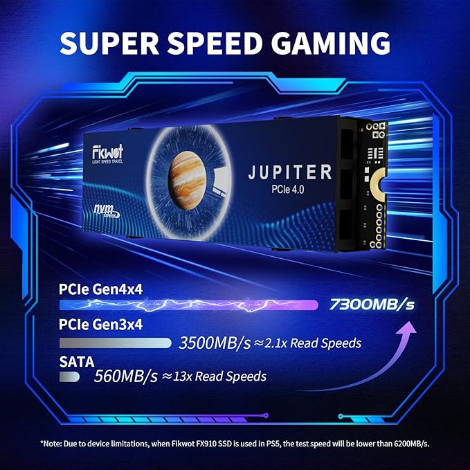Fikwot FX910 2TB M.2 NVMe SSD for PS5&PC, PCIe Gen4 2280 Gaming SSD with Heatsink, Up to 7300MB/s, Internal Solid State Drive