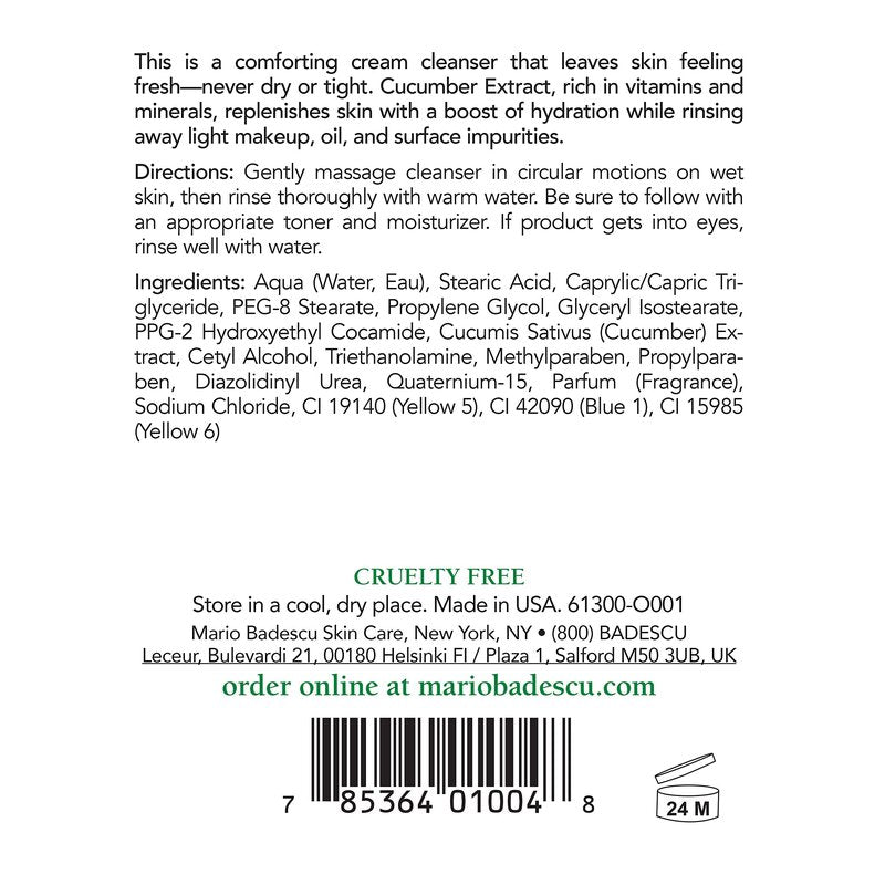 Mario Badescu Cucumber Cream Soap - Gentle Creamy Facial Cleanser Infused with Vitamins and Minerals - Removes Light Makeup, Oil and Impurities - Face Wash Ideal for Combination or Dry Skin, 16 Fl Oz.