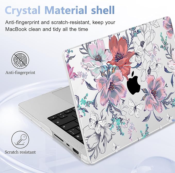 Lepeoac for MacBook Pro 16 inch Case M1 M2 M3 M4 M5 Pro/Max with Liquid Retina XDR, Release 2021-2025 2026 A3429 A3428, Hard Shell Case with Screen Protector & Keyboard Cover, Floral C319