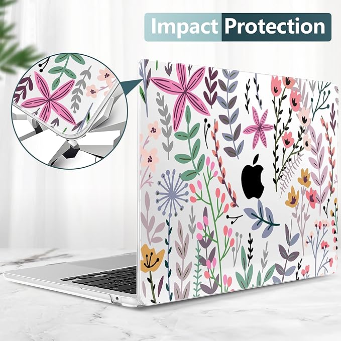 TWOLSKOO for MacBook Air 13 inch Case M5 2026 M4 2025 M3 M2 2024-2022 A3449 A3240 A3113 A2681, Plastic Hard Shell & Keyboard Cover & Screen Film for MacBook Air 13.6 inch Case, Tiny Flower